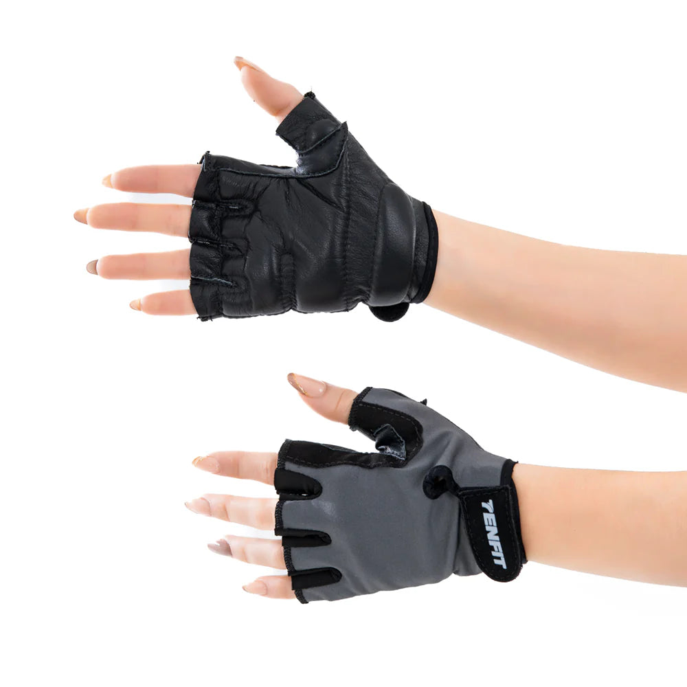Guantes gym mujer gris oscuro antideslizantes TENFIT Force vista frontal