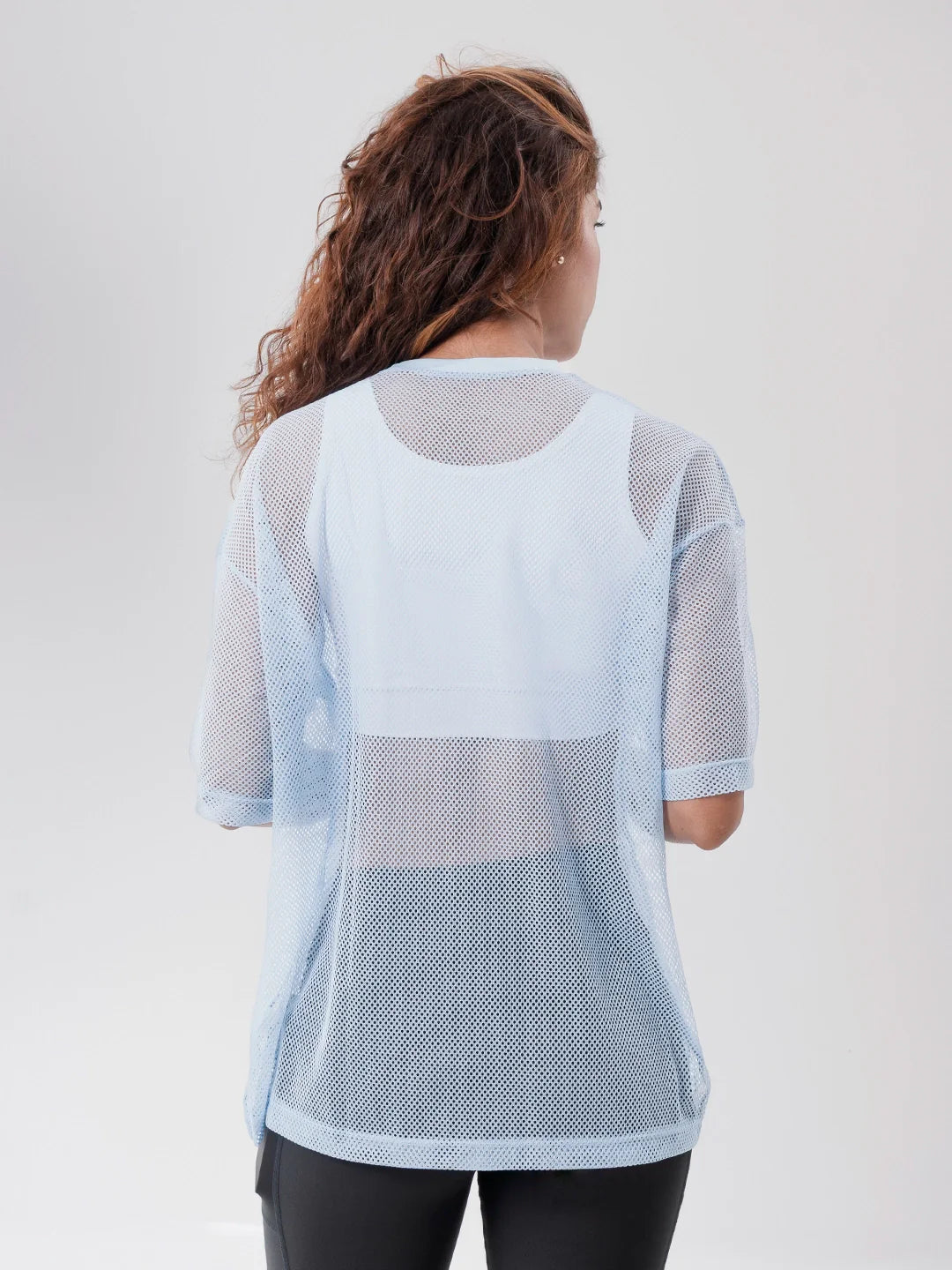 Camiseta entrenamiento azul celeste secado rápido TENFIT mujer - espalda