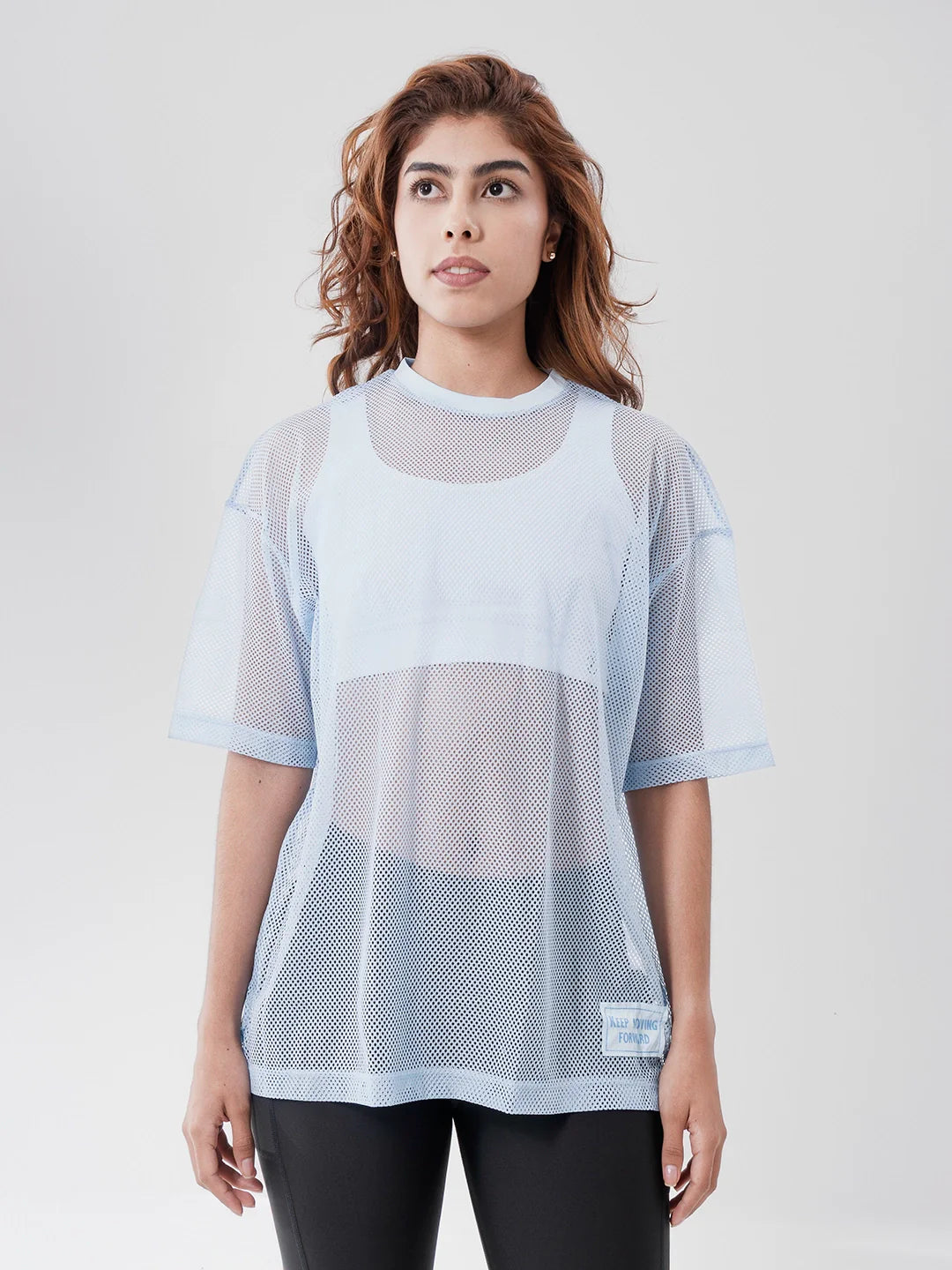 Camiseta deportiva azul celeste mujer TENFIT Airflow - frente