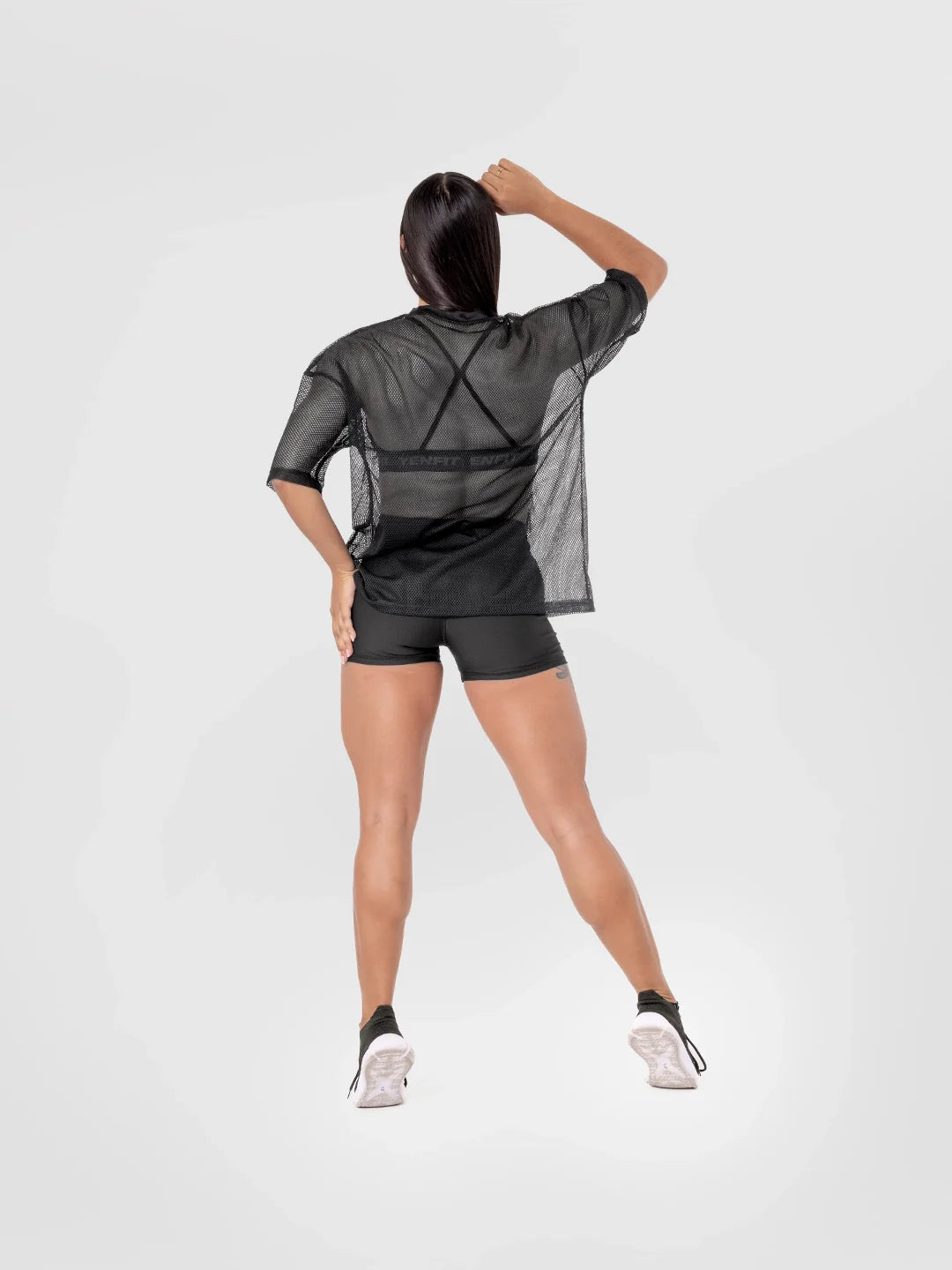 Camiseta gym mujer negra secado rápido Colombia TENFIT - espalda