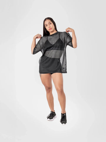 Camiseta deportiva negra mujer TENFIT Airflow transpirable - frente
