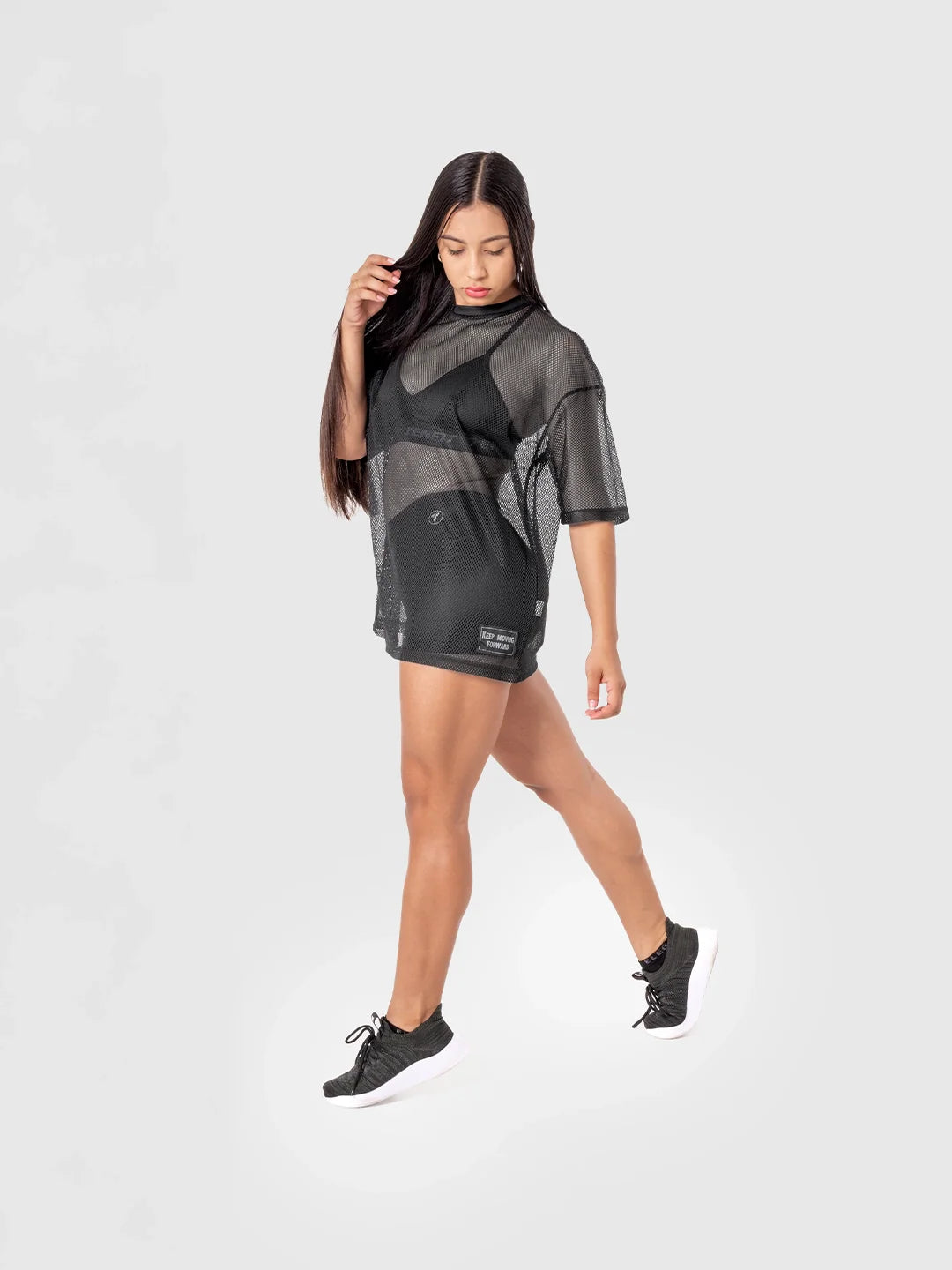 Camiseta entrenamiento negra mujer Airflow TENFIT hecha en Colombia - lateral