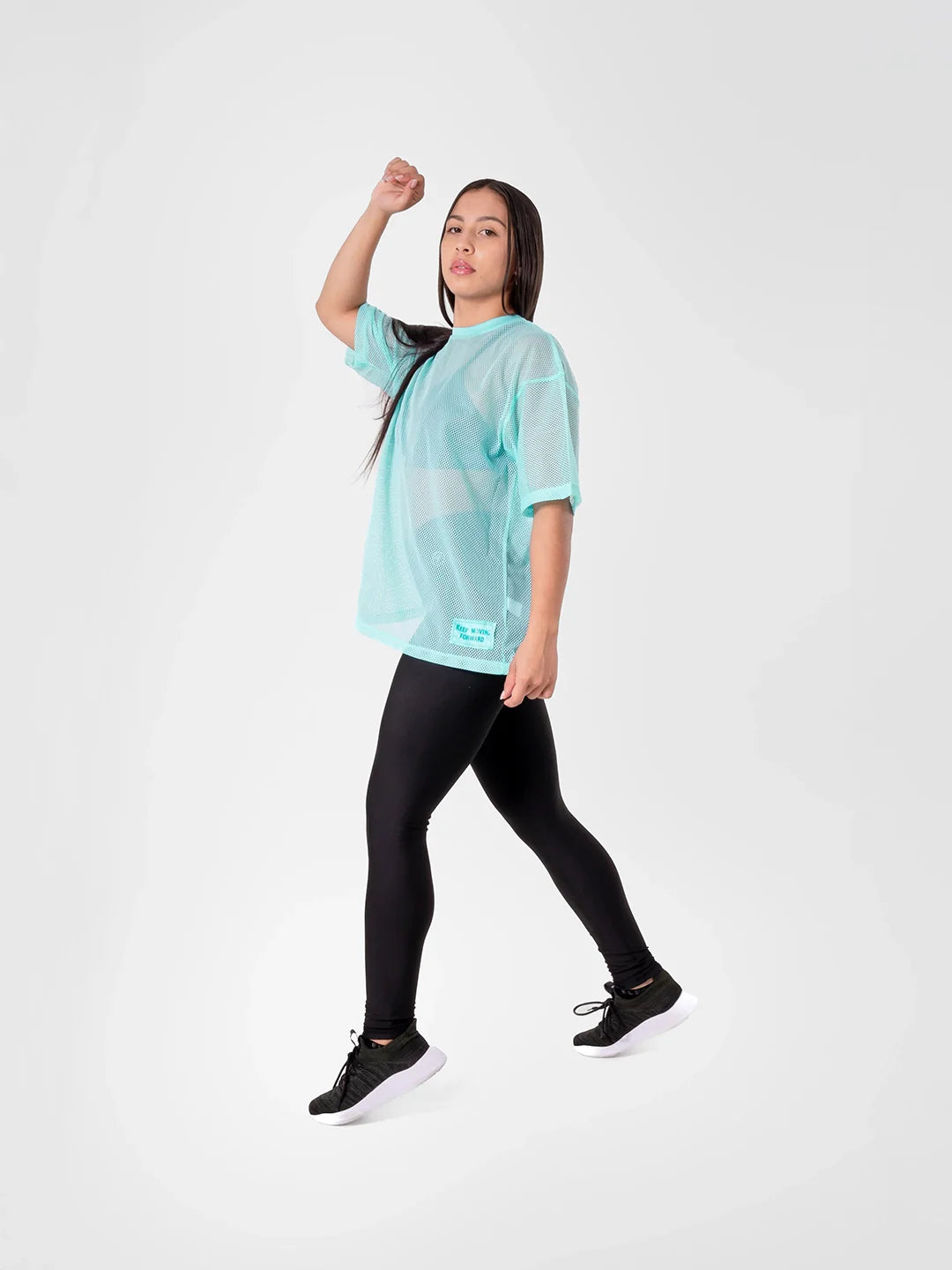 Camiseta deportiva Airflow verde menta mujer Colombia TENFIT - lateral