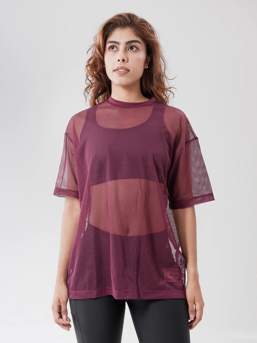 Camiseta deportiva vinotinto mujer TENFIT Airflow transpirable - frente