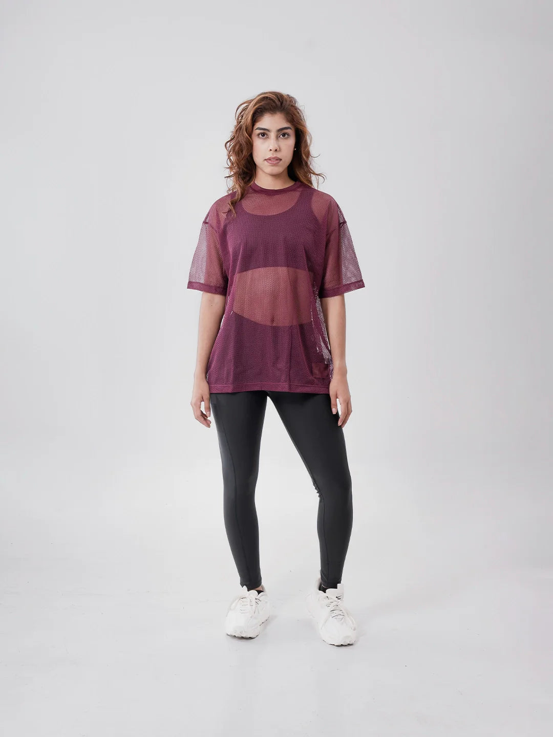 Camiseta deportiva vinotinto mujer TENFIT Airflow transpirable - frente