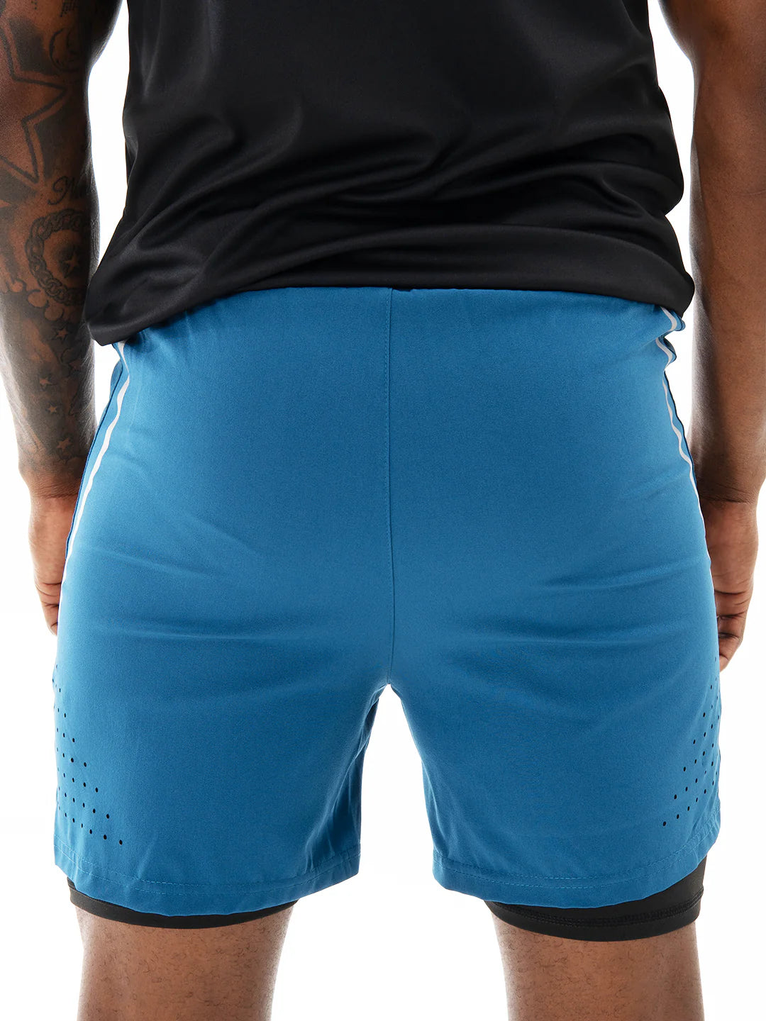Pantaloneta deportiva azul petróleo vista trasera detalle – TENFIT