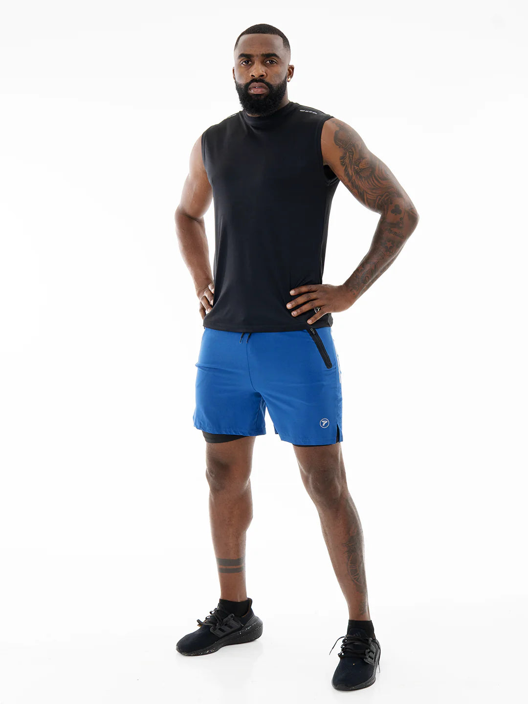 Pantaloneta Track Azul Rey frente completo hombre – TENFIT