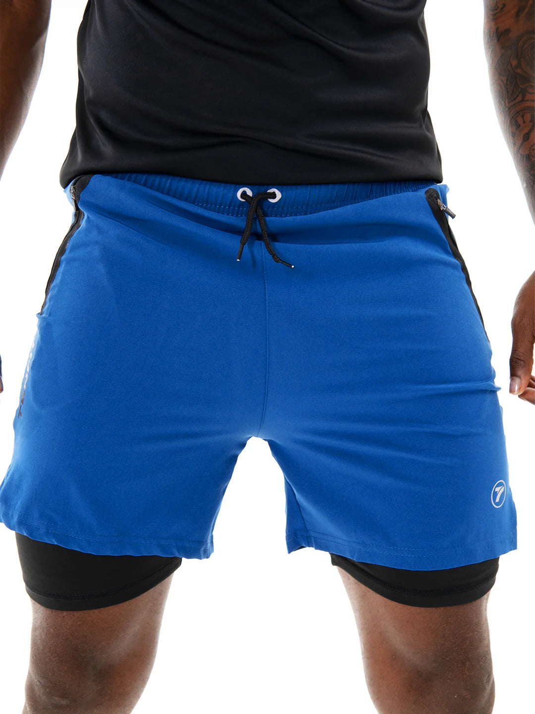 Pantaloneta Track Azul Rey frente detalle licra interna – TENFIT Hombre