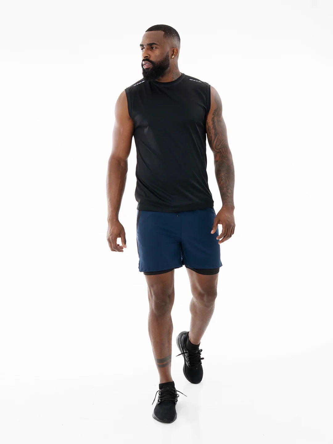 Pantaloneta Track Azul Turquí frente completo hombre – TENFIT Ropa Deportiva