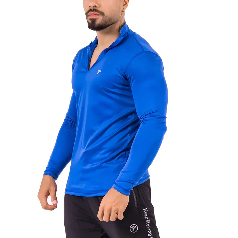 Buzo manga larga running azul rey hombre tejido ultraligero TENFIT