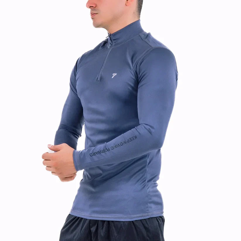 Buzo manga larga running gris oscuro hombre licra ultraligera TENFIT