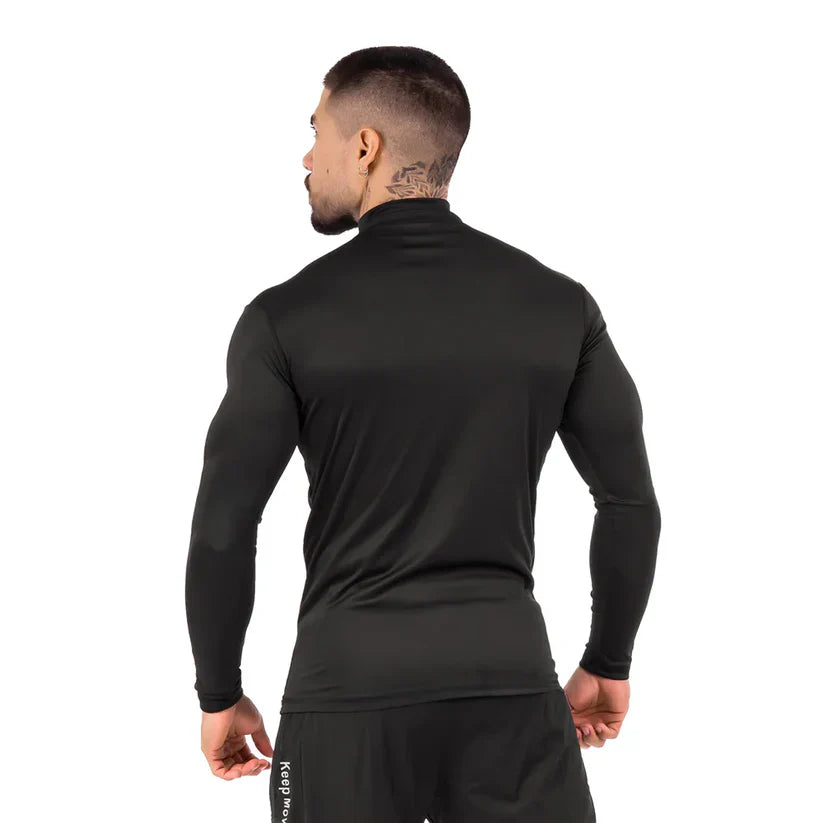 Vista trasera buzo negro hombre deportivo compresión secado rápido TENFIT