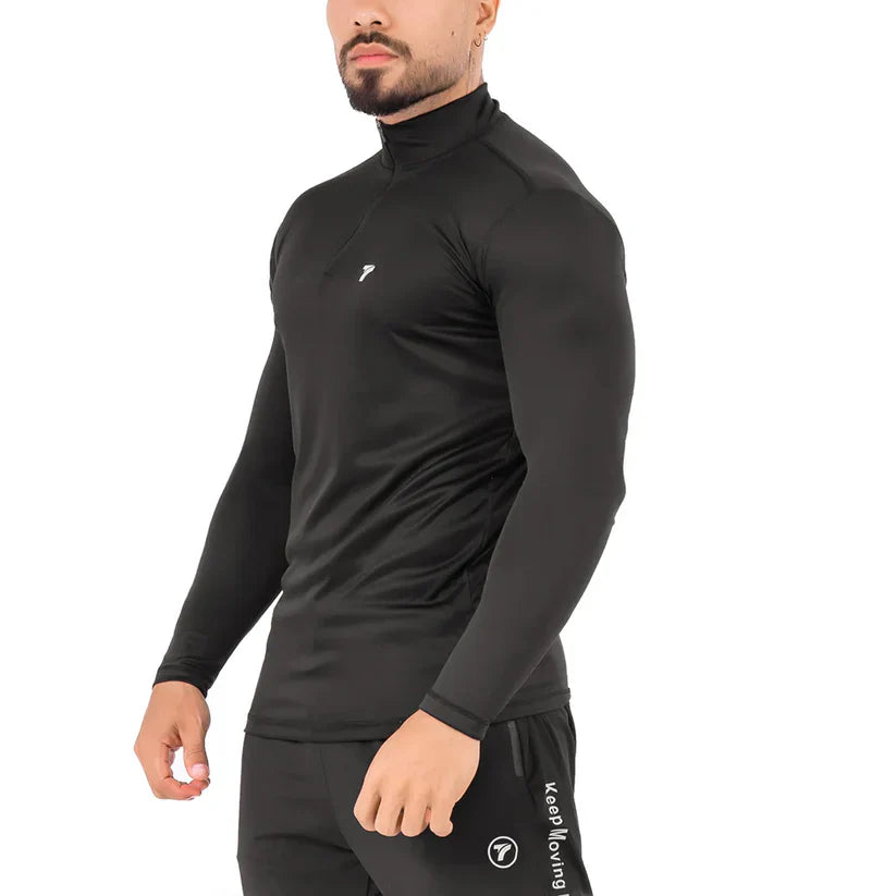 Buzo compresión negro hombre perfil lateral Rolling cierre frontal TENFIT