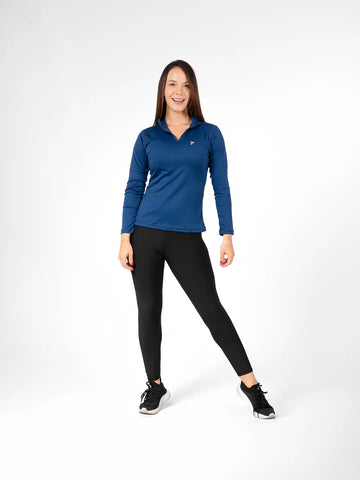 Buzo compresión azul turquí manga larga mujer running TENFIT