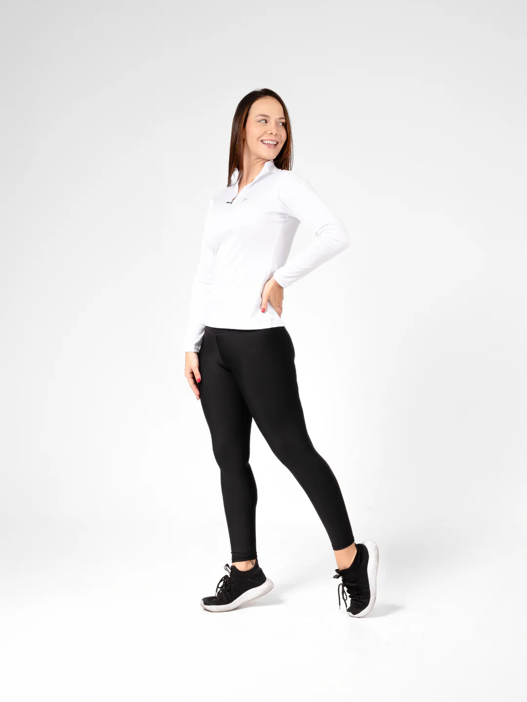 Buzo licra blanco cierre frontal UV 30 running mujer Colombia
