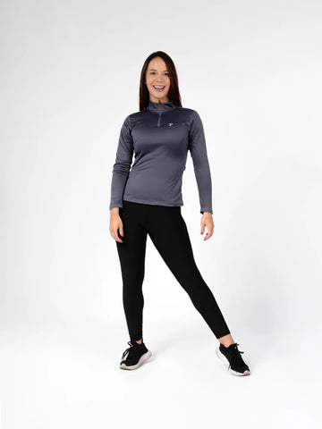 Buzo compresión gris oscuro manga larga mujer running TENFIT