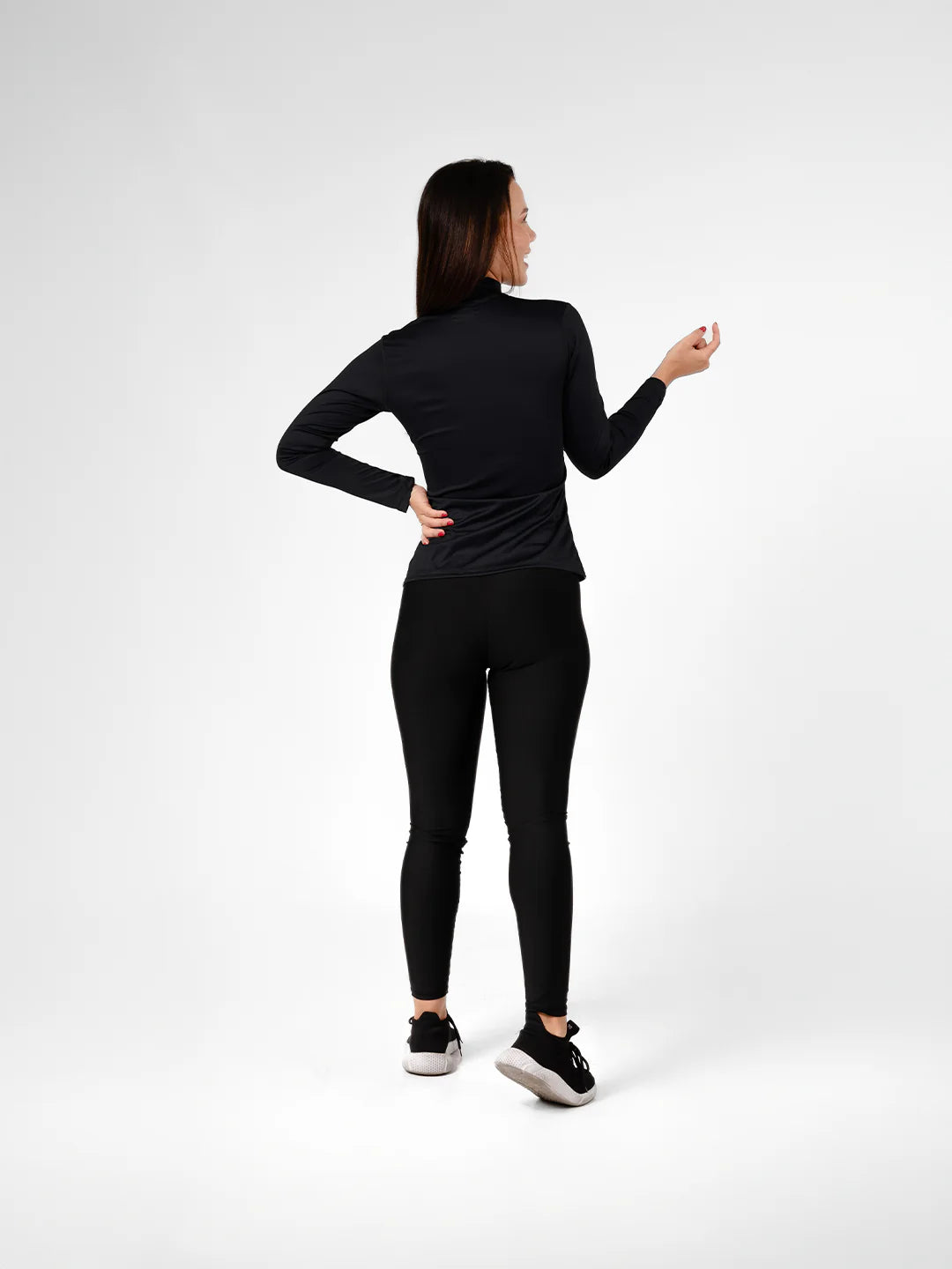Buzo deportivo negro compresión entrenamiento running mujer TENFIT
