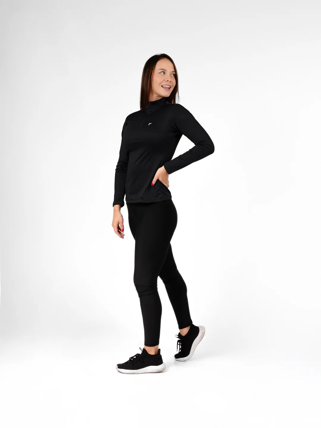 Buzo compresión negro manga larga mujer running TENFIT Colombia