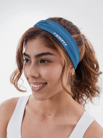 Banda deportiva sweatband azul petróleo mujer TENFIT supplex antideslizante