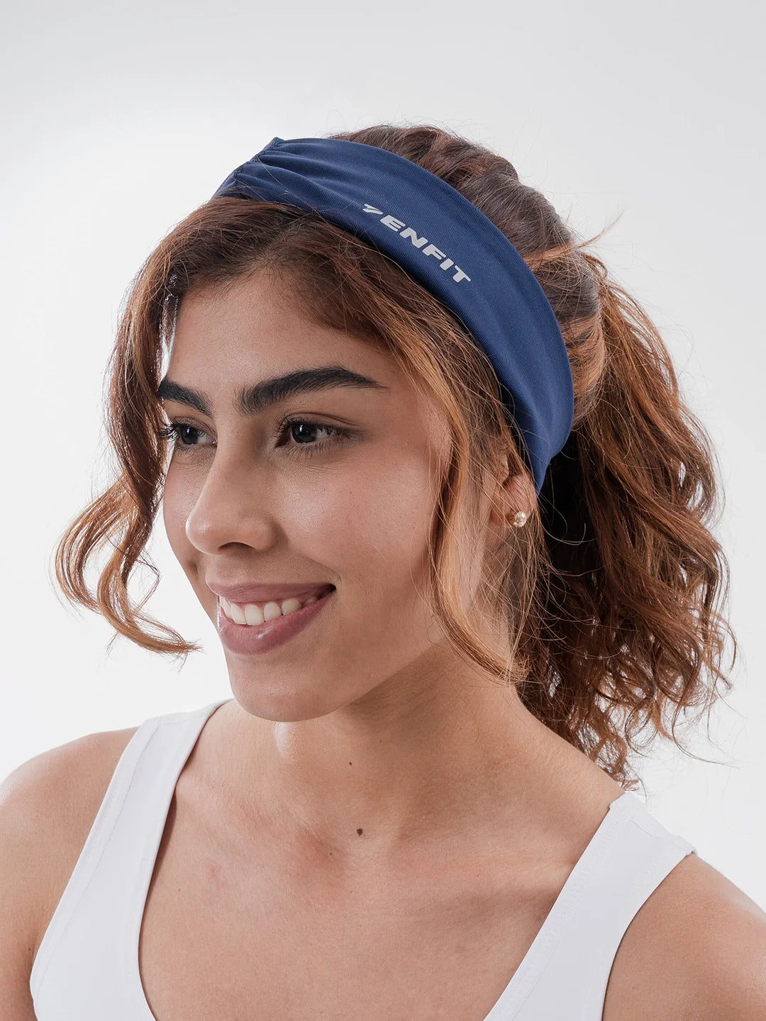 Banda deportiva sweatband azul turquí mujer TENFIT supplex gym