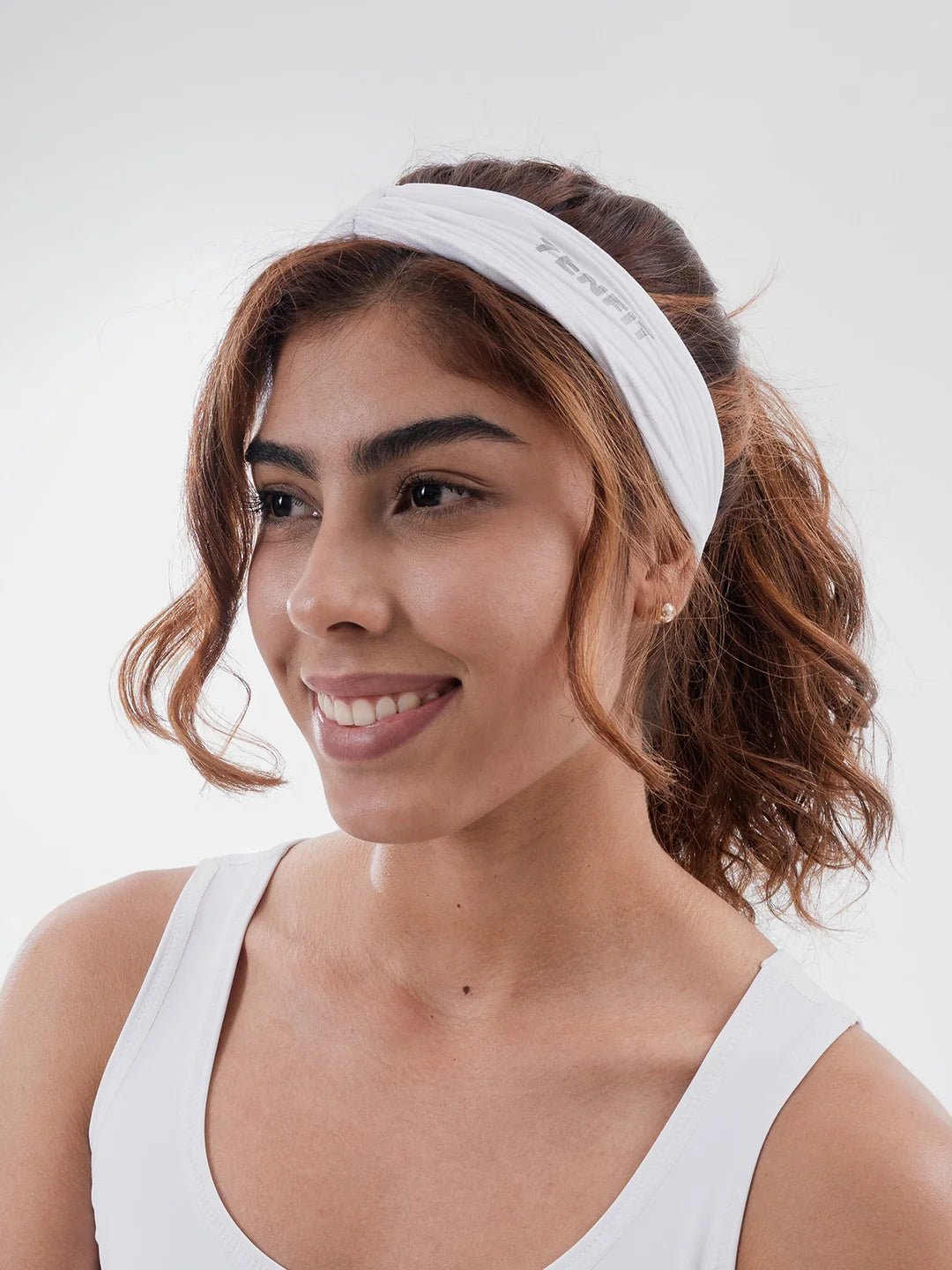 Banda deportiva sweatband blanco mujer TENFIT supplex gym entrenamiento