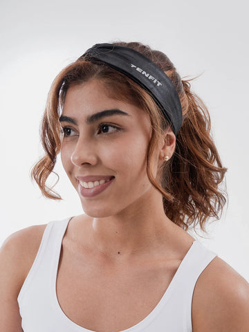 Banda deportiva sweatband negro mujer TENFIT supplex antideslizante gym