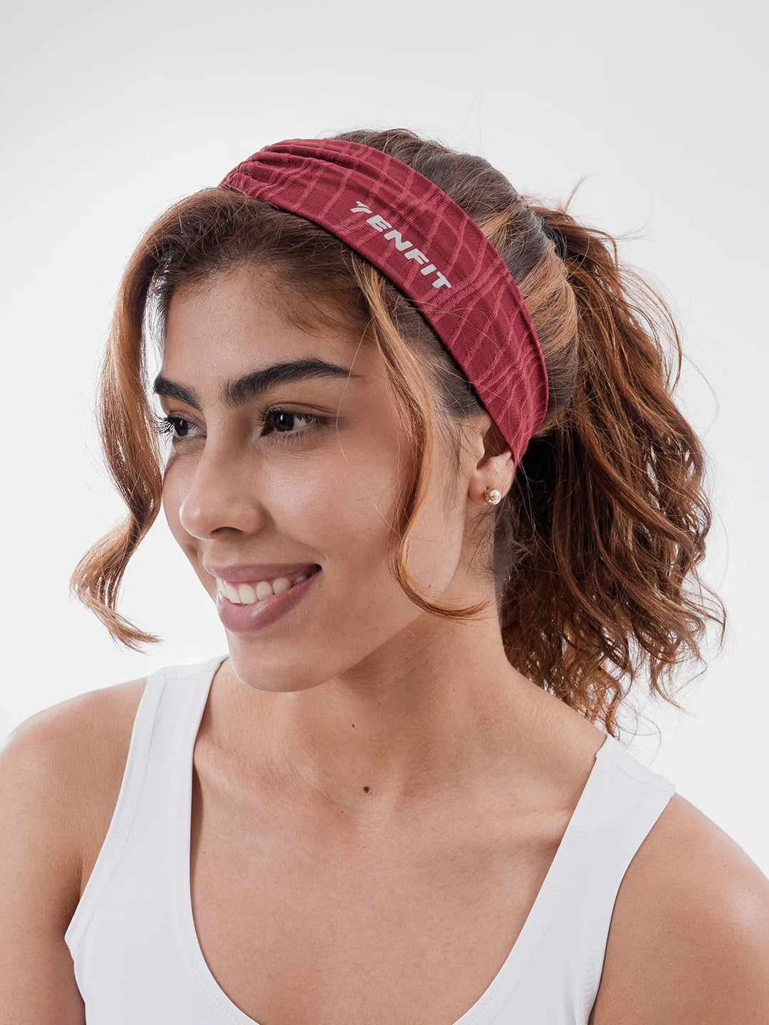 Banda deportiva sweatband vinotinto mujer TENFIT supplex antideslizante