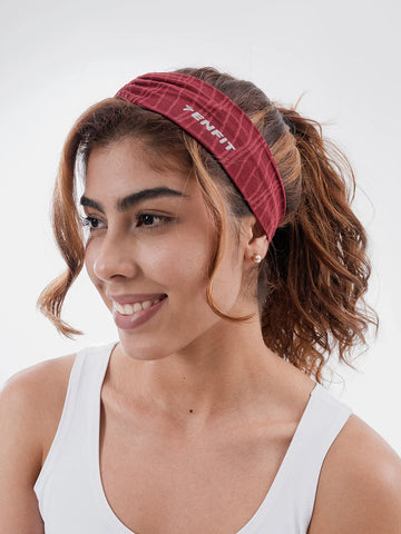 Banda deportiva sweatband vinotinto mujer TENFIT supplex antideslizante