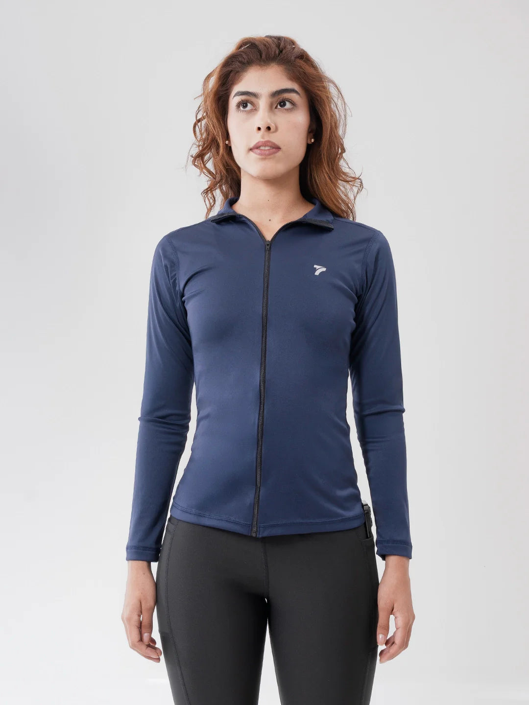 Buzo Manga Larga Rolling Pro Azul Turquí Mujer TENFIT - Vista Frontal