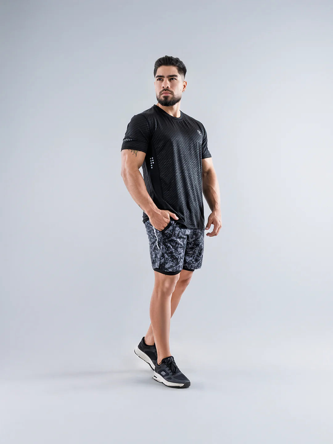 Camiseta Quick Dry negro hombre corte regular manga corta entrenamiento TENFIT