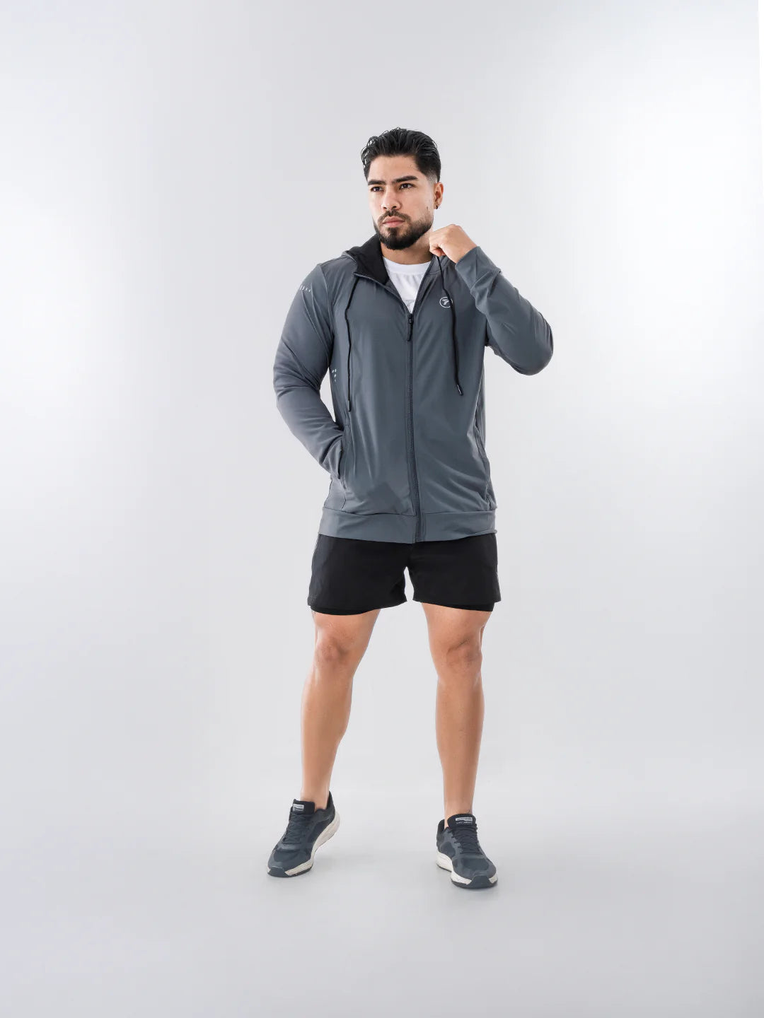 Chaqueta deportiva hombre gris oscuro TENFIT Velox - vista frontal