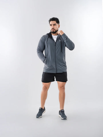 Chaqueta deportiva hombre gris oscuro TENFIT Velox - vista frontal