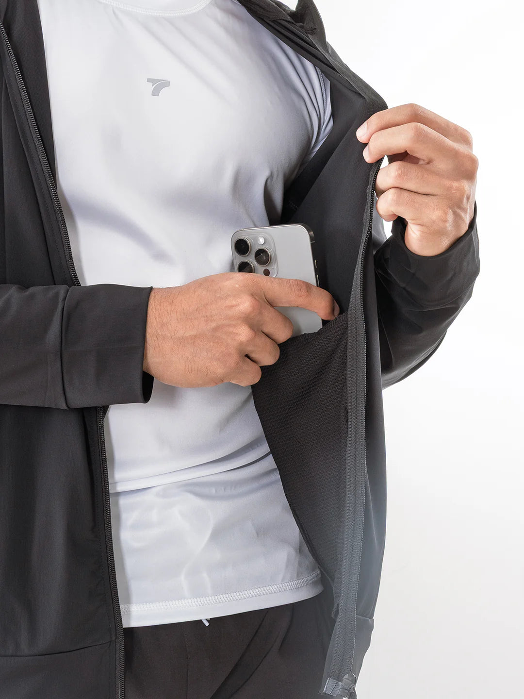 Chaqueta deportiva negra hombre TENFIT Velox  - vista frontal