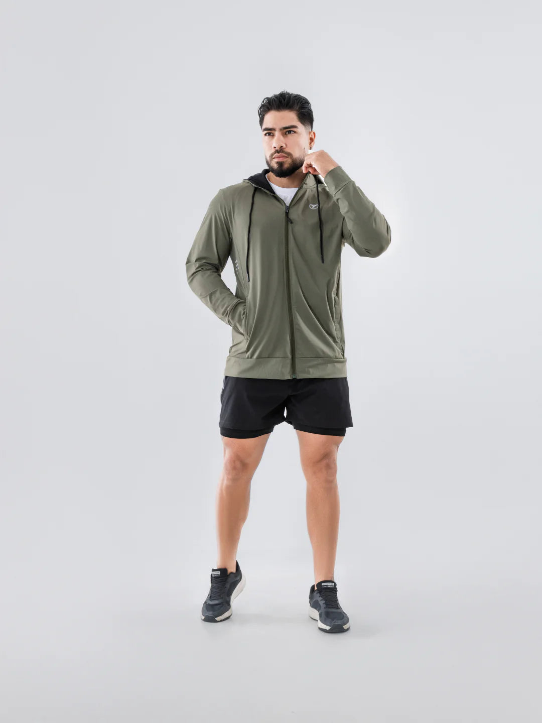Chaqueta running hombre verde militar TENFIT Velox - vista frontal