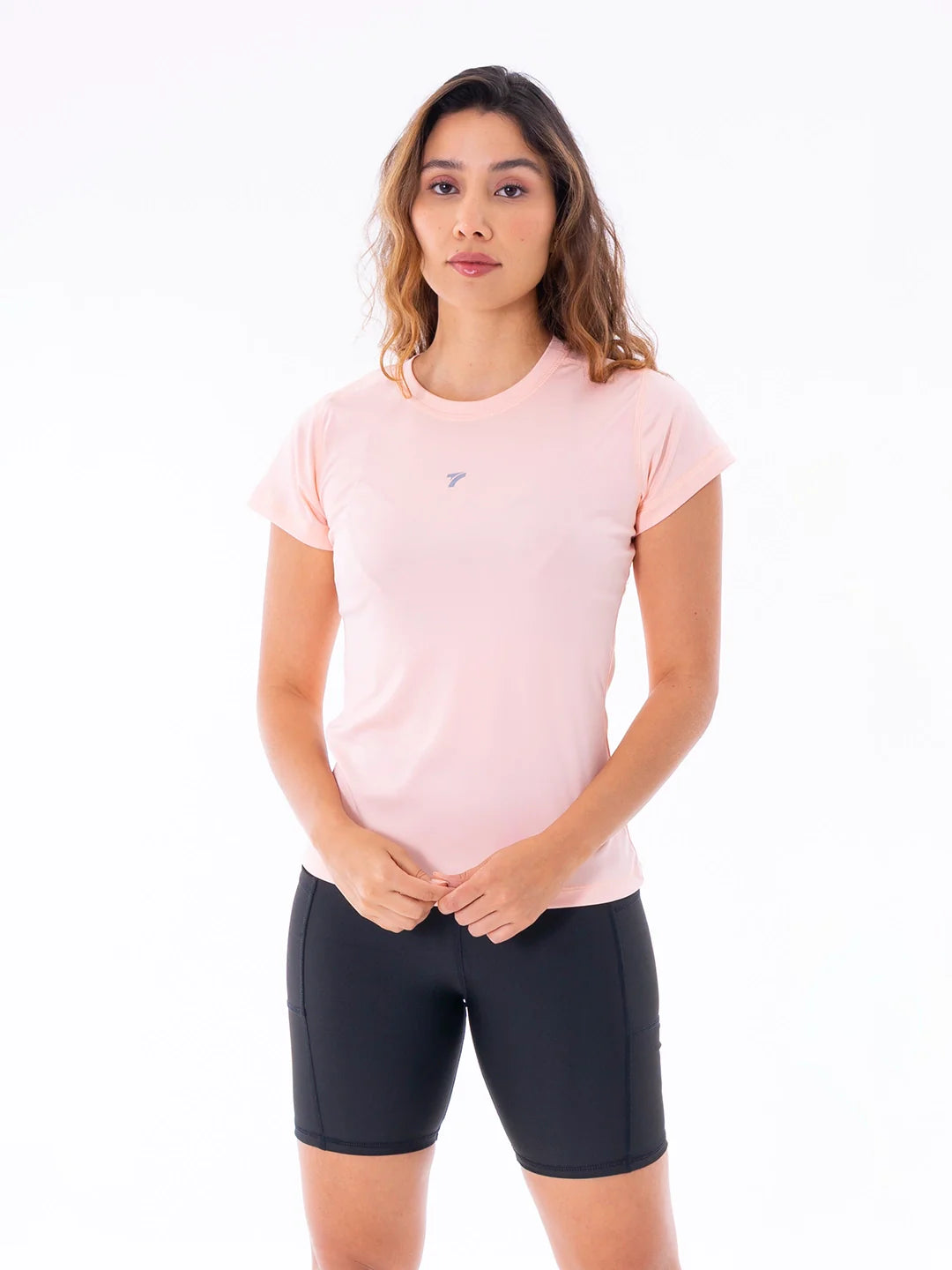 Camiseta compresión palo de rosa manga corta mujer TENFIT - vista frontal