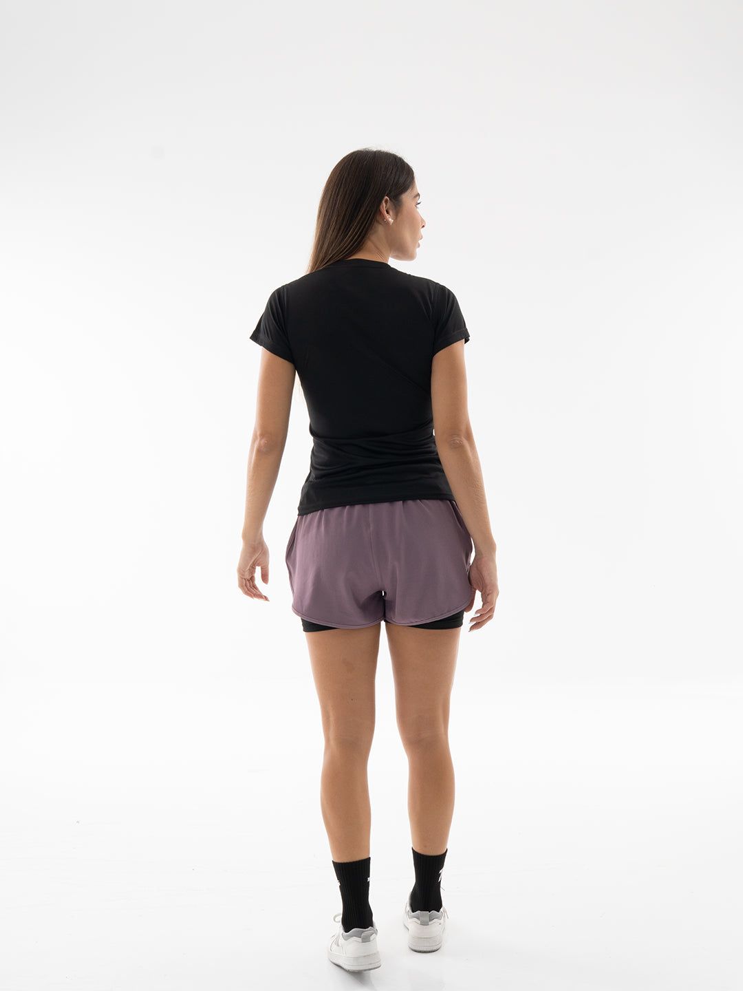 Camiseta compresión negra mujer espalda — gym y entrenamiento TENFIT