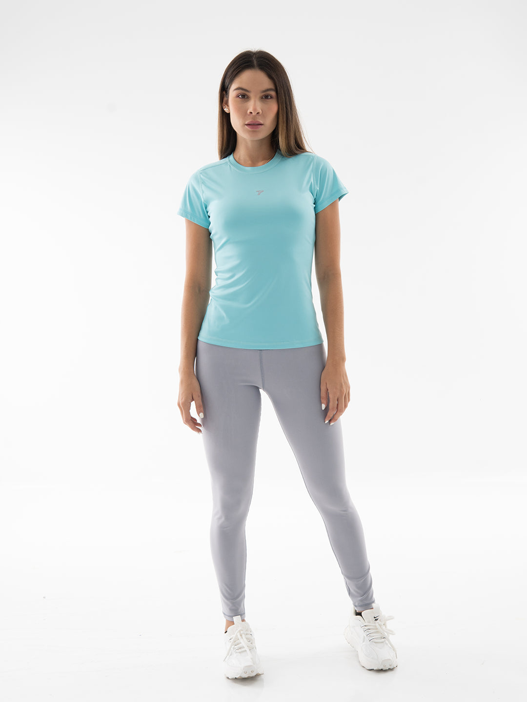 Camiseta compresión verde menta manga corta mujer TENFIT - vista frontal