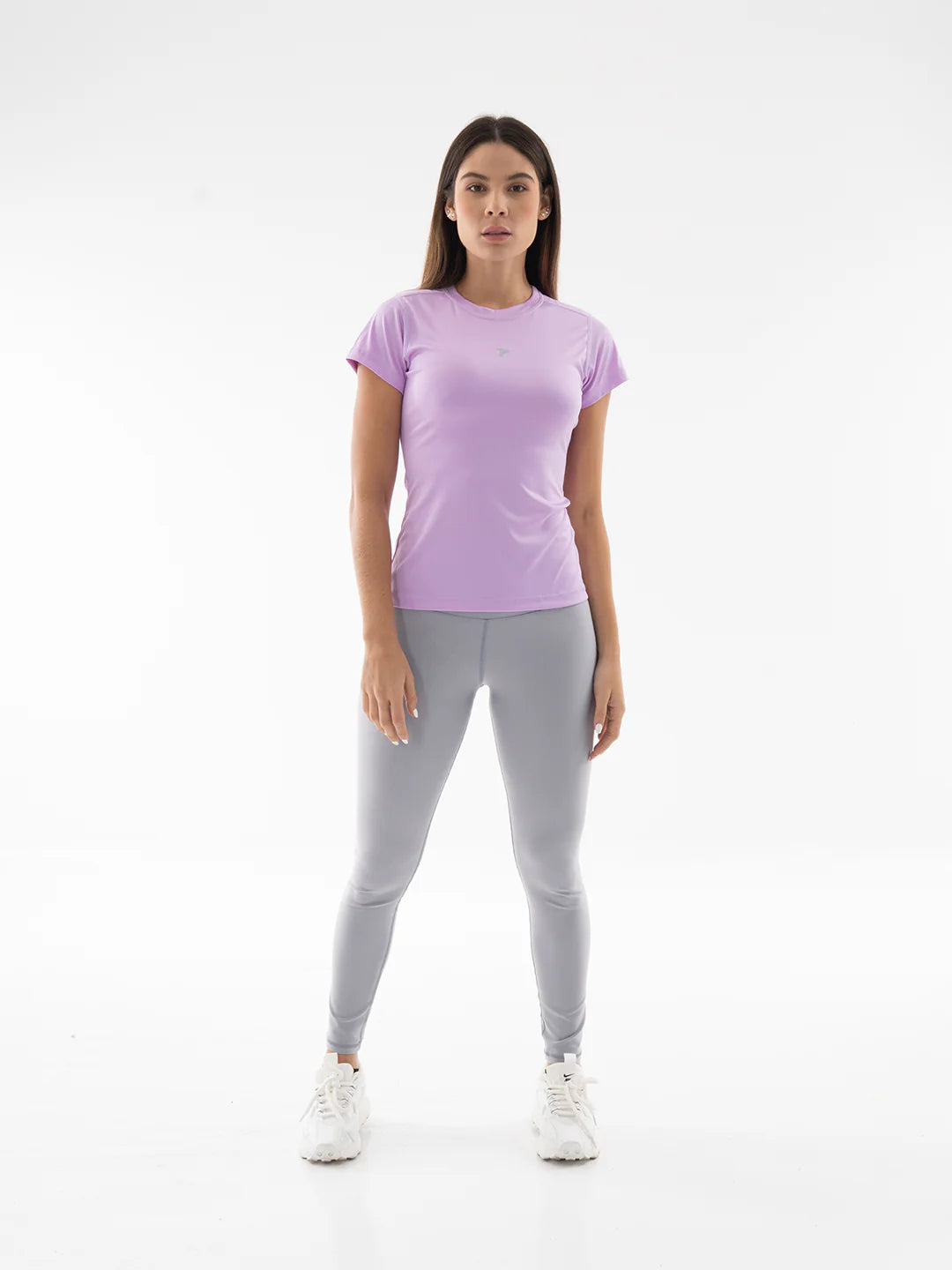 Camiseta compresión lila oscuro manga corta mujer TENFIT - vista frontal