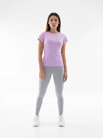 Camiseta compresión lila oscuro manga corta mujer TENFIT - vista frontal