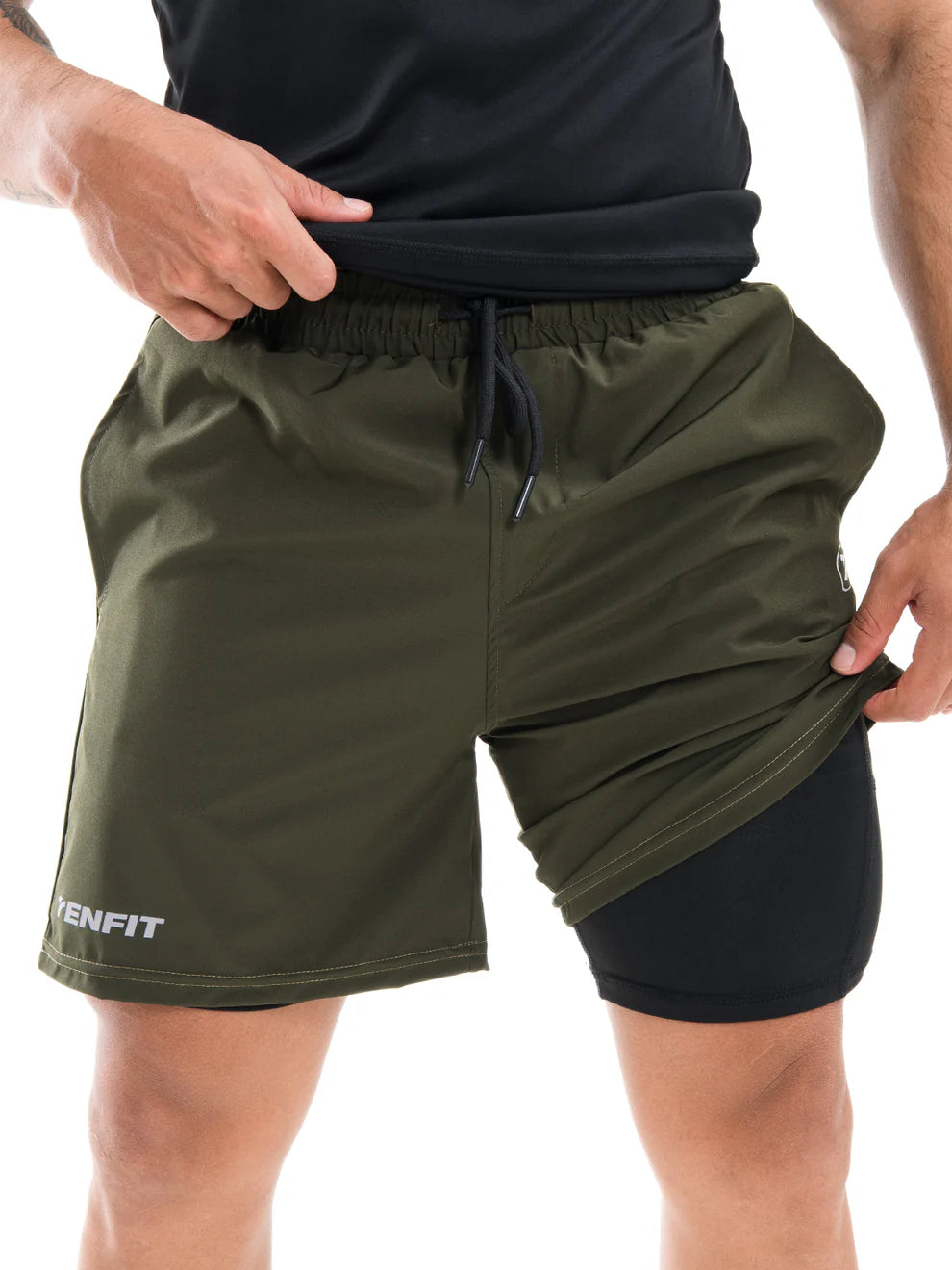 Pantaloneta Deportiva Hombre con Licra Interna NitroFit Plus Size - Verde Militar