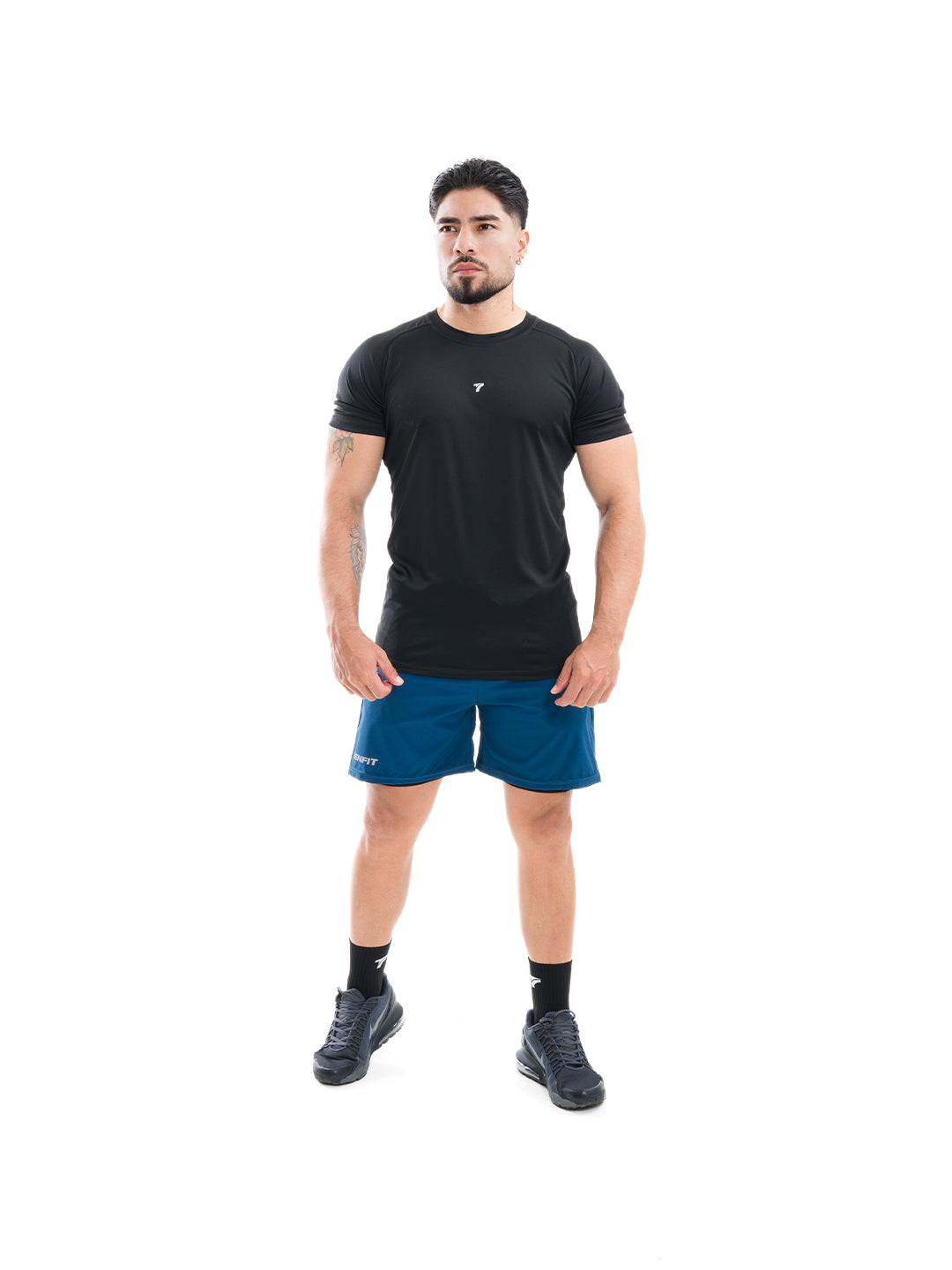 Pantaloneta azul petróleo licra interna hombre TENFIT frontal
