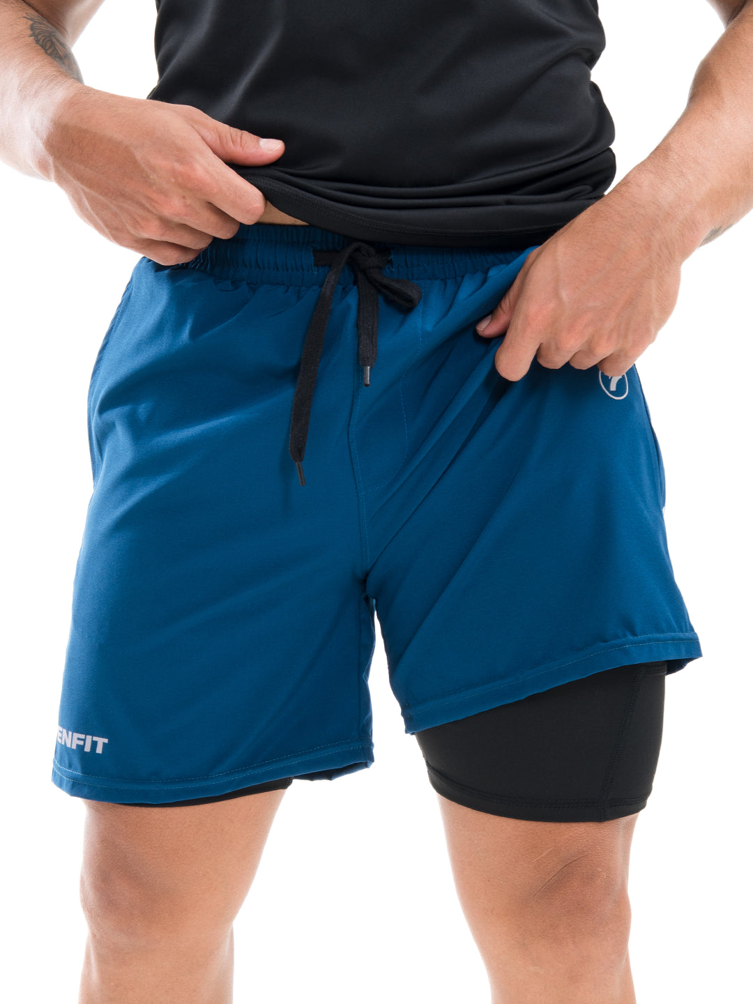 Pantaloneta NitroFit azul petróleo frente  hombre TENFIT