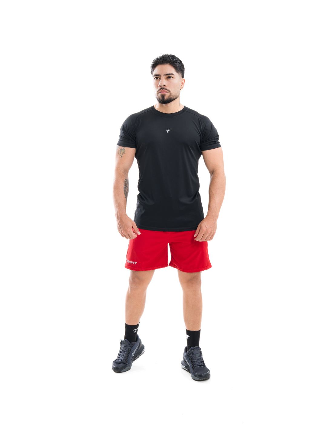 Pantaloneta roja licra interna hombre TENFIT frontal