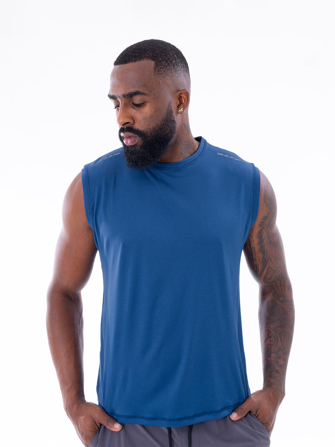 Camiseta entrenamiento hombre azul jaspe Colombia — TENFIT Astro