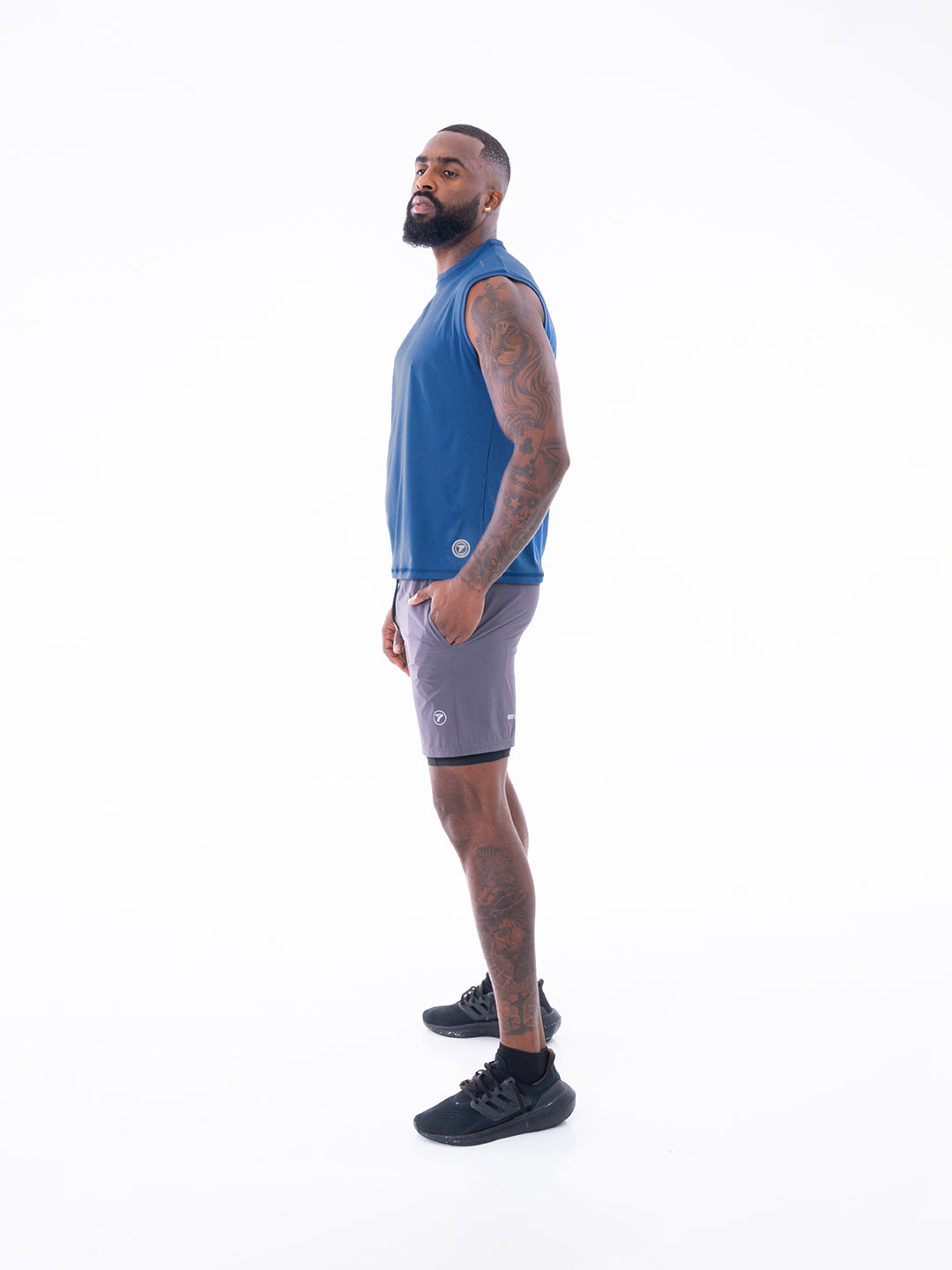 Camiseta gym hombre azul turqui jaspe secado rapido — TENFIT
