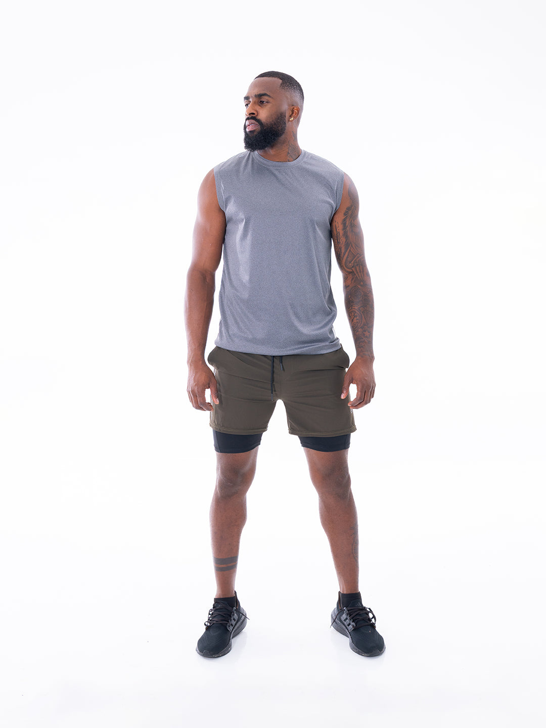 Camiseta sin manga gris jaspe hombre gym — TENFIT Astro