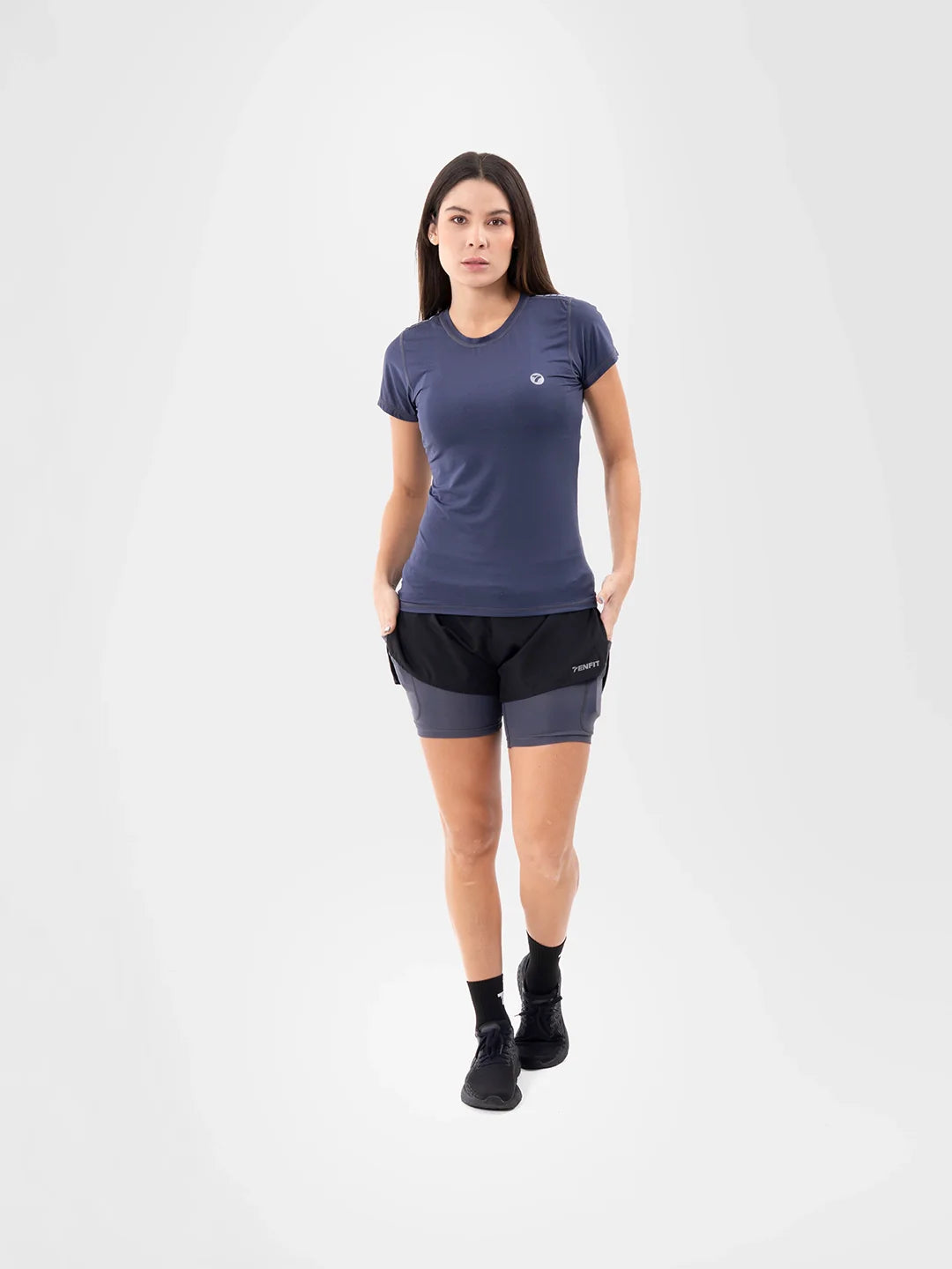 Camiseta Quick Dry azul turquí mujer - frente - TENFIT