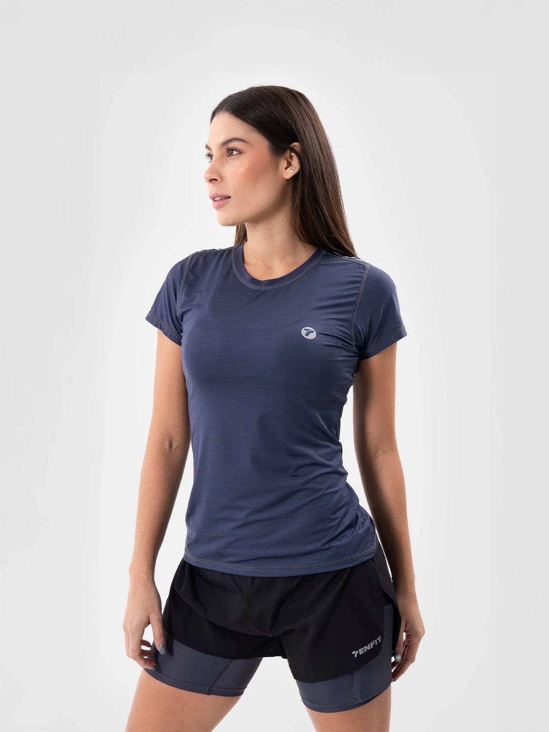 Camiseta gym mujer azul turquí vista posterior - TENFIT