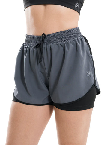 Short deportivo gris oscuro tiro alto mujer TENFIT - frente