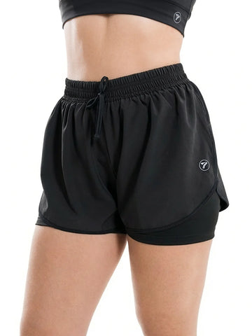 Short deportivo negro tiro alto mujer TENFIT - vista frontal